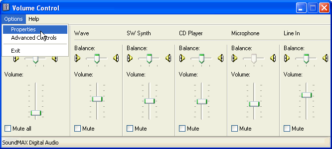 Windows volume control properties