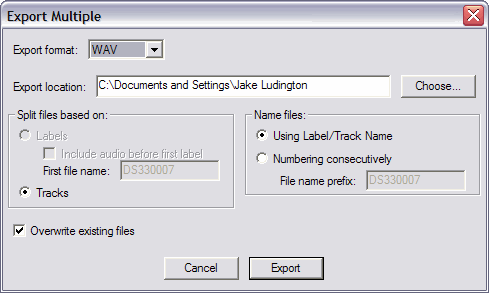 Exporting tracks as individual files