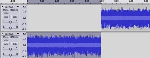 Audacity timeline after track split
