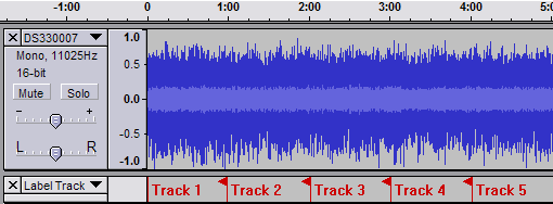 Audacity timeline with labels