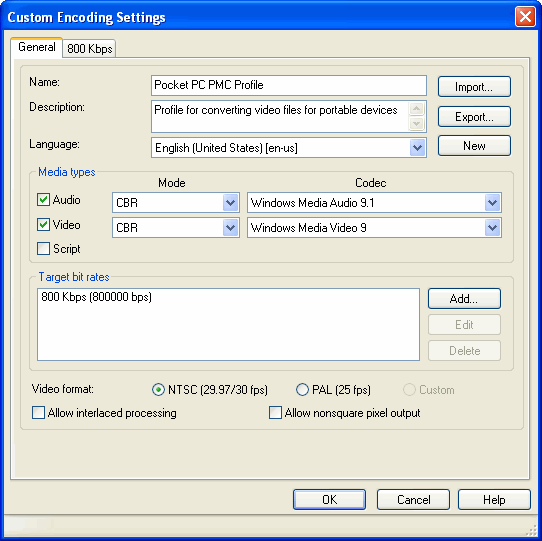 use custom profile in Windows Media Encoder