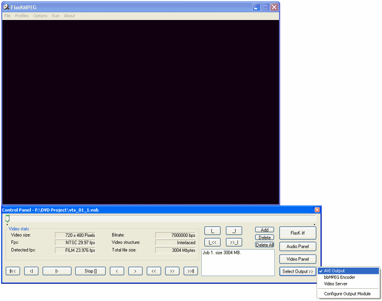 Process video with FlasKMPEG