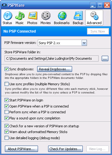 PSPWare sync dropboxes