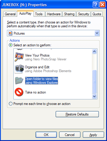 Windows Picture AutoPlay Properties